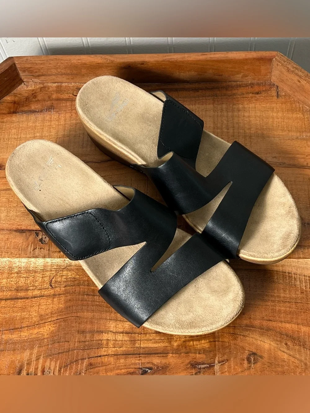 Dansko black leather slip on wedges size 41